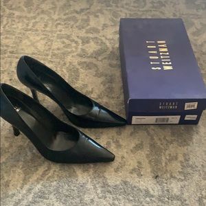 Navy Leather Pointed Toe Pumps